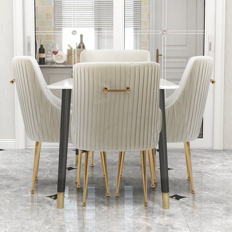 SEYNAR Modern Boucle Pleated Velvet Dining Chair or Vanity Chair Set of 4 with Rear Handle Image 1
