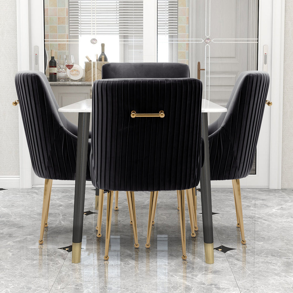 SEYNAR Modern Boucle Pleated Velvet Dining Chair or Vanity Chair Set of 4 with Rear Handle Image 2