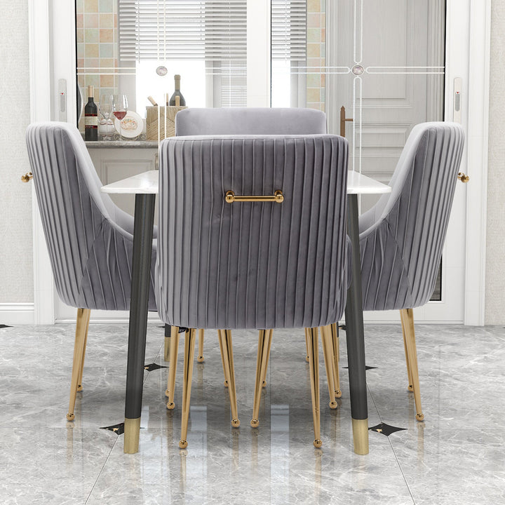 SEYNAR Modern Boucle Pleated Velvet Dining Chair or Vanity Chair Set of 4 with Rear Handle Image 3