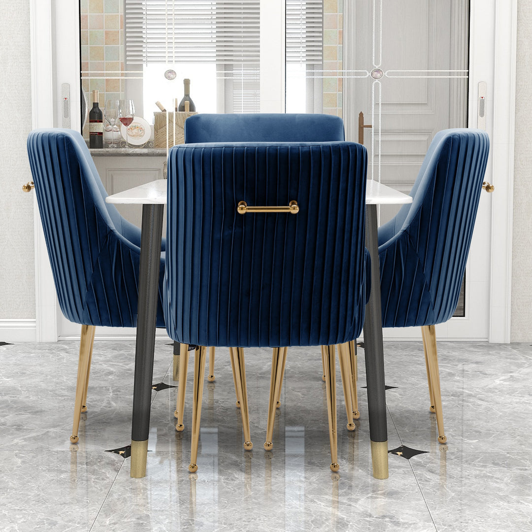 SEYNAR Modern Boucle Pleated Velvet Dining Chair or Vanity Chair Set of 4 with Rear Handle Image 4