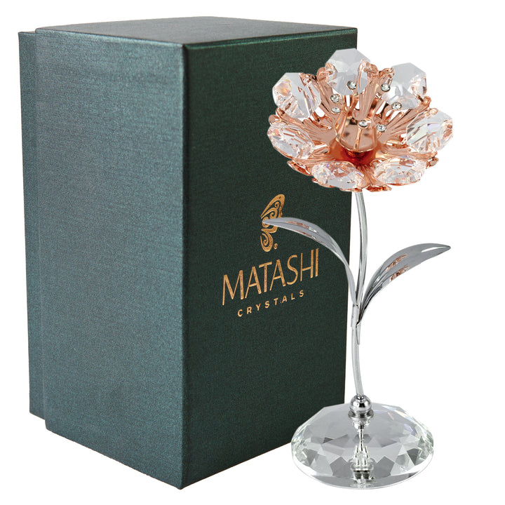 Chrome and Rose Plated Crystal Studded Sunflower Figurine Table-Top Ornament with Crystal Base by Matashi Image 1