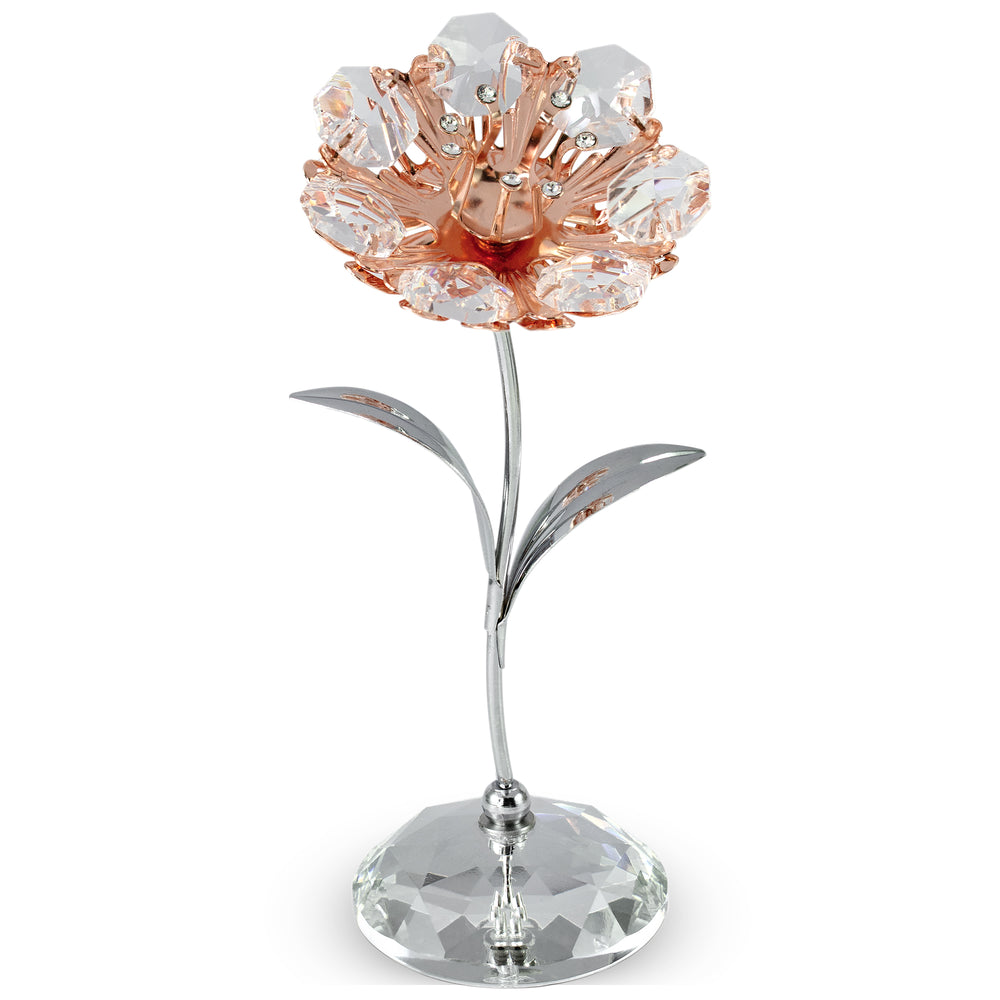 Chrome and Rose Plated Crystal Studded Sunflower Figurine Table-Top Ornament with Crystal Base by Matashi Image 2