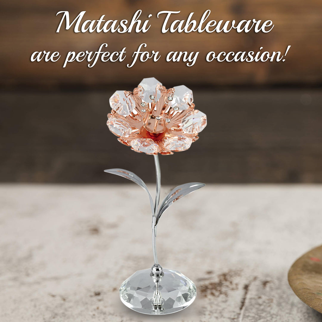 Chrome and Rose Plated Crystal Studded Sunflower Figurine Table-Top Ornament with Crystal Base by Matashi Image 3