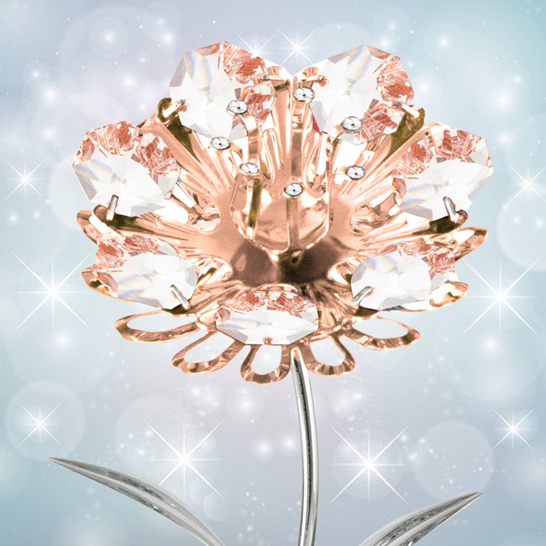 Chrome and Rose Plated Crystal Studded Sunflower Figurine Table-Top Ornament with Crystal Base by Matashi Image 4