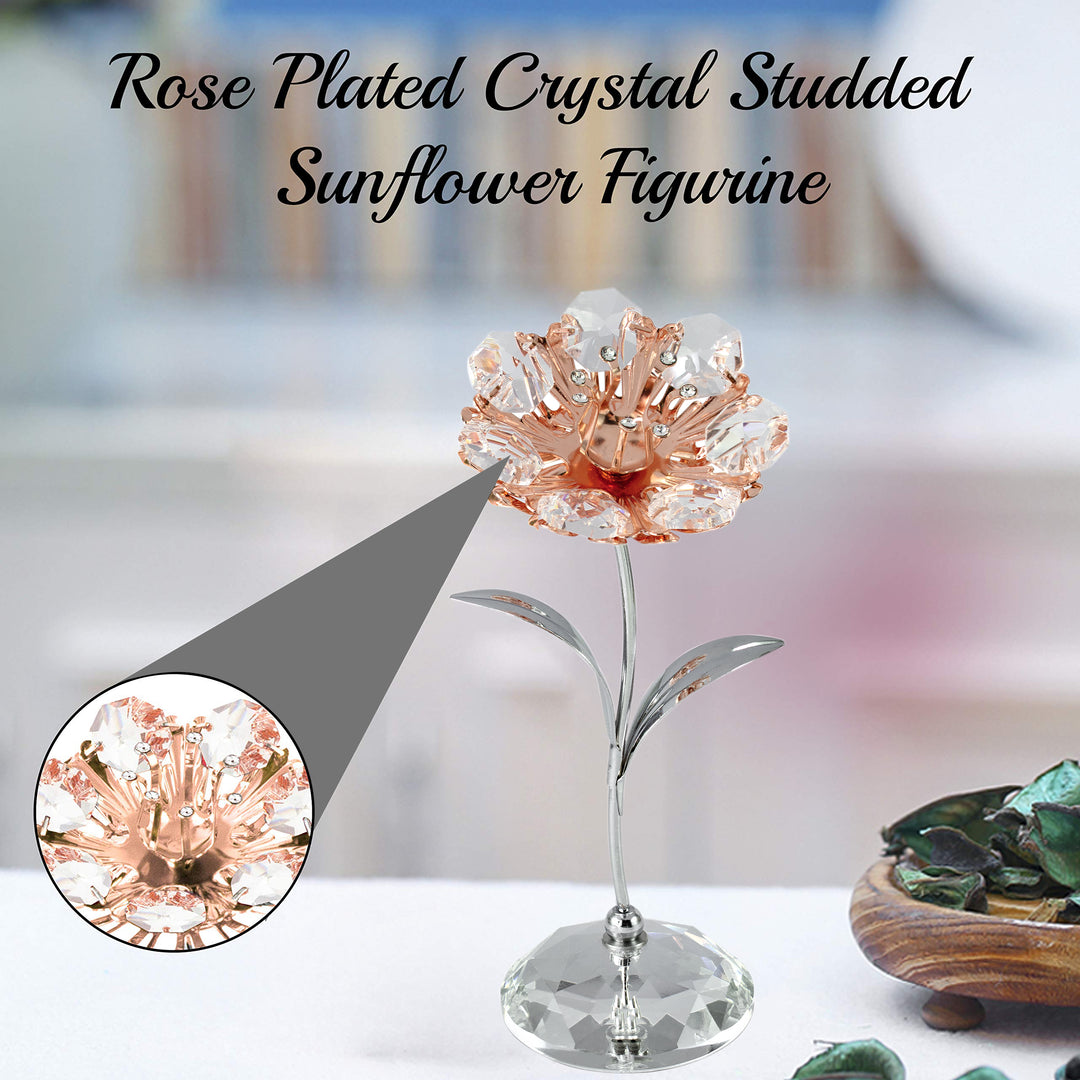 Chrome and Rose Plated Crystal Studded Sunflower Figurine Table-Top Ornament with Crystal Base by Matashi Image 5