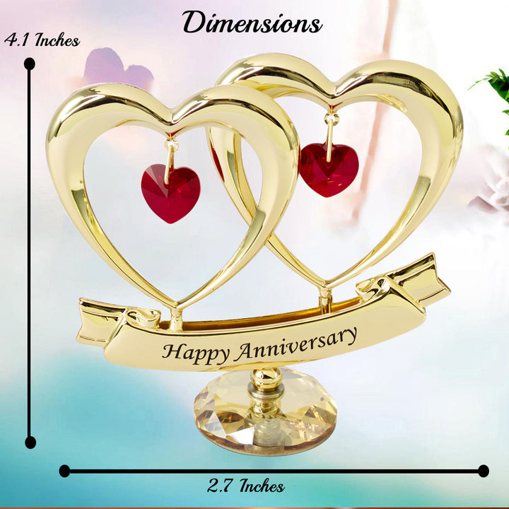 24K Gold Plated Beautiful "Happy Anniversary" Double Heart Table Top Made with Genuine Red Matashi Crystals and Crystal Image 6