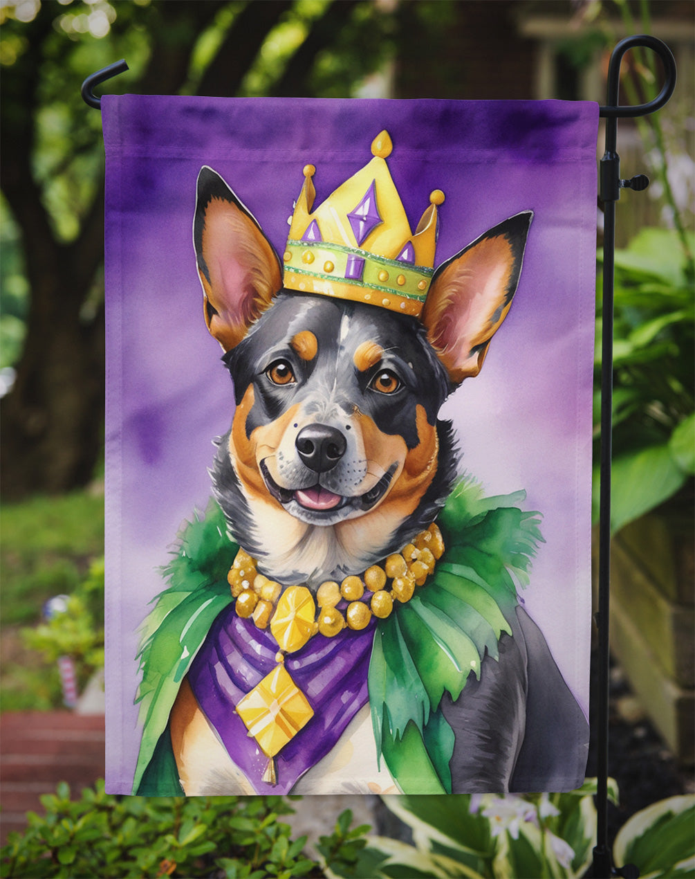 Australian Cattle Dog King of Mardi Gras Garden Flag Image 3