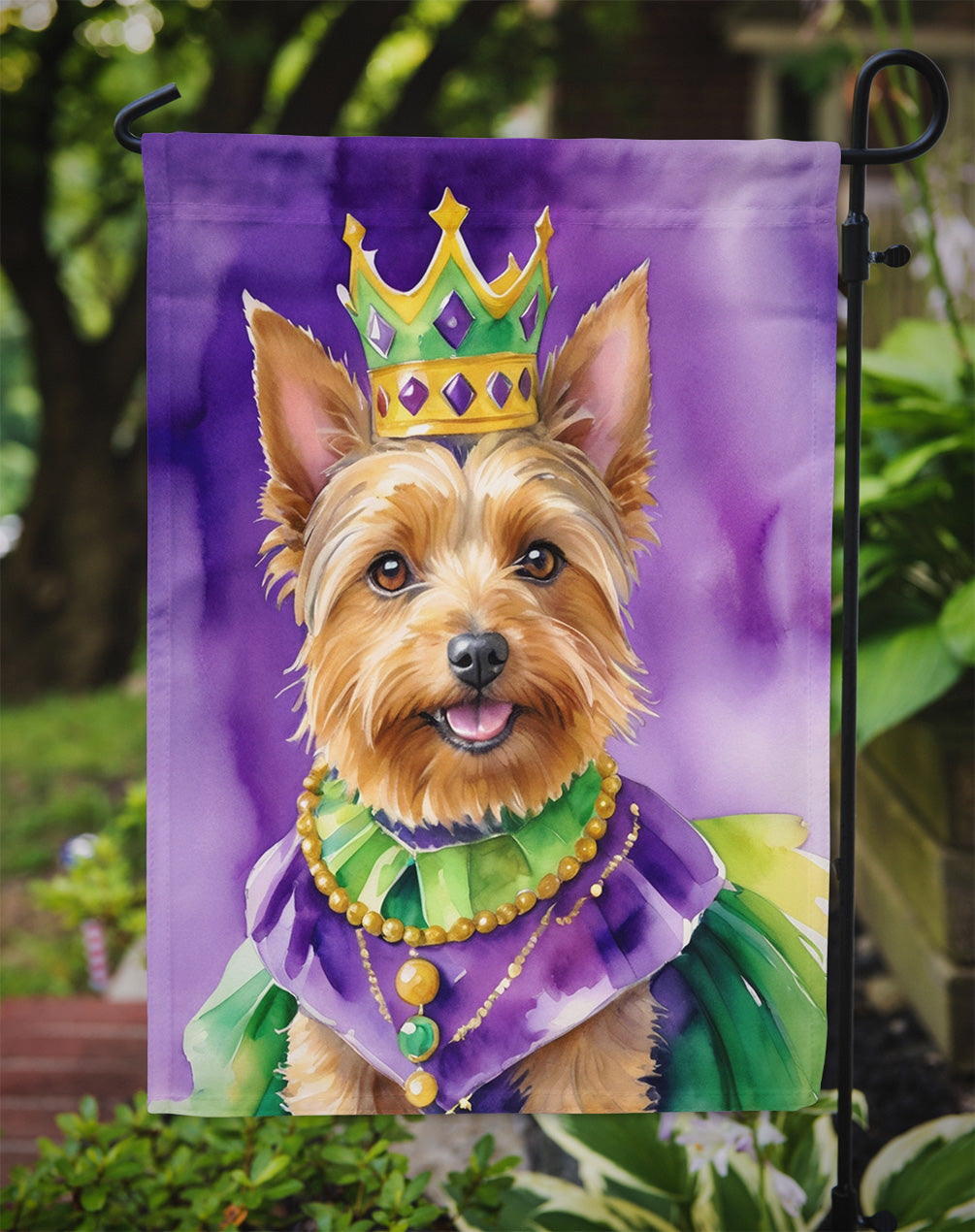 Australian Terrier King of Mardi Gras Garden Flag Image 3