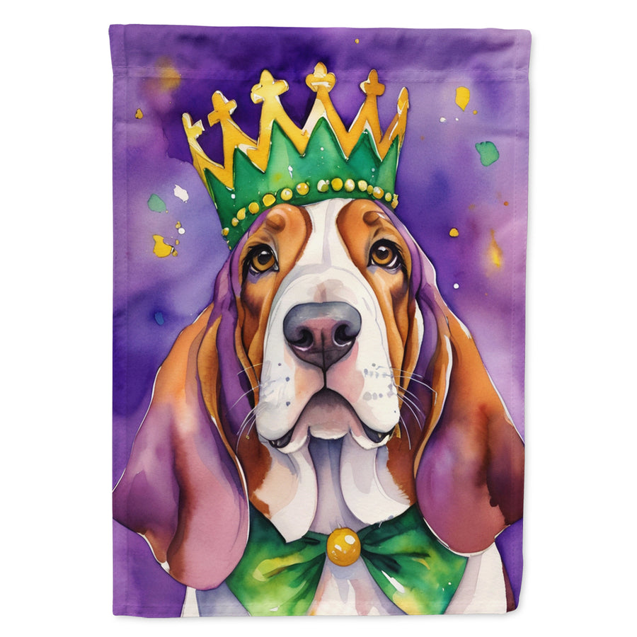 Basset Hound King of Mardi Gras Garden Flag Image 1