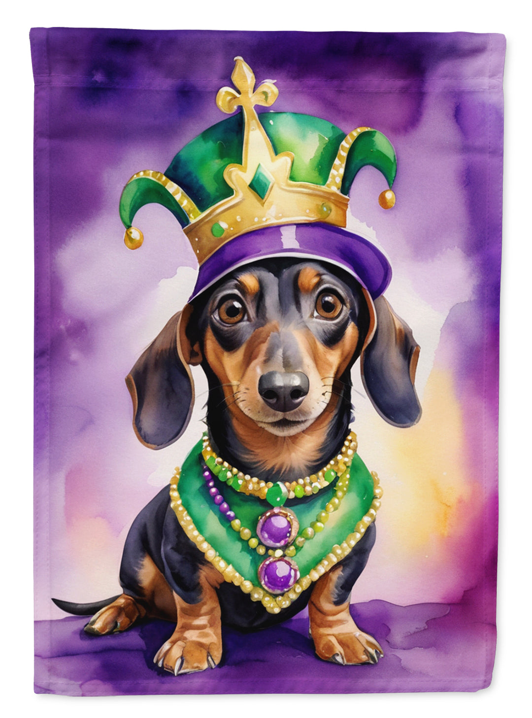 Dachshund King of Mardi Gras Garden Flag Image 1