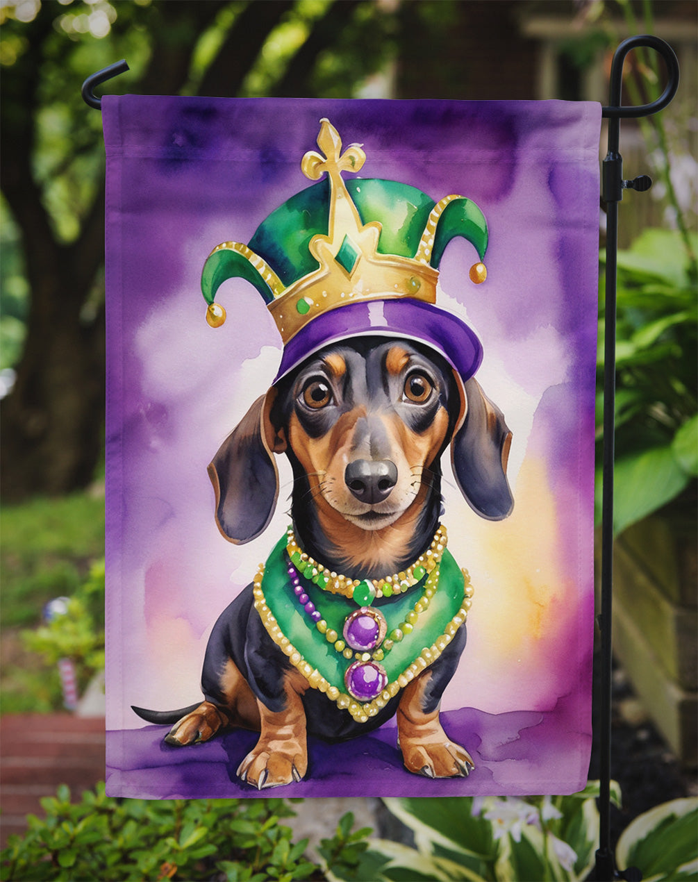 Dachshund King of Mardi Gras Garden Flag Image 3