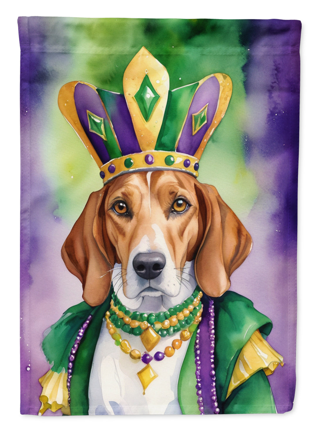 English Foxhound King of Mardi Gras Garden Flag Image 1