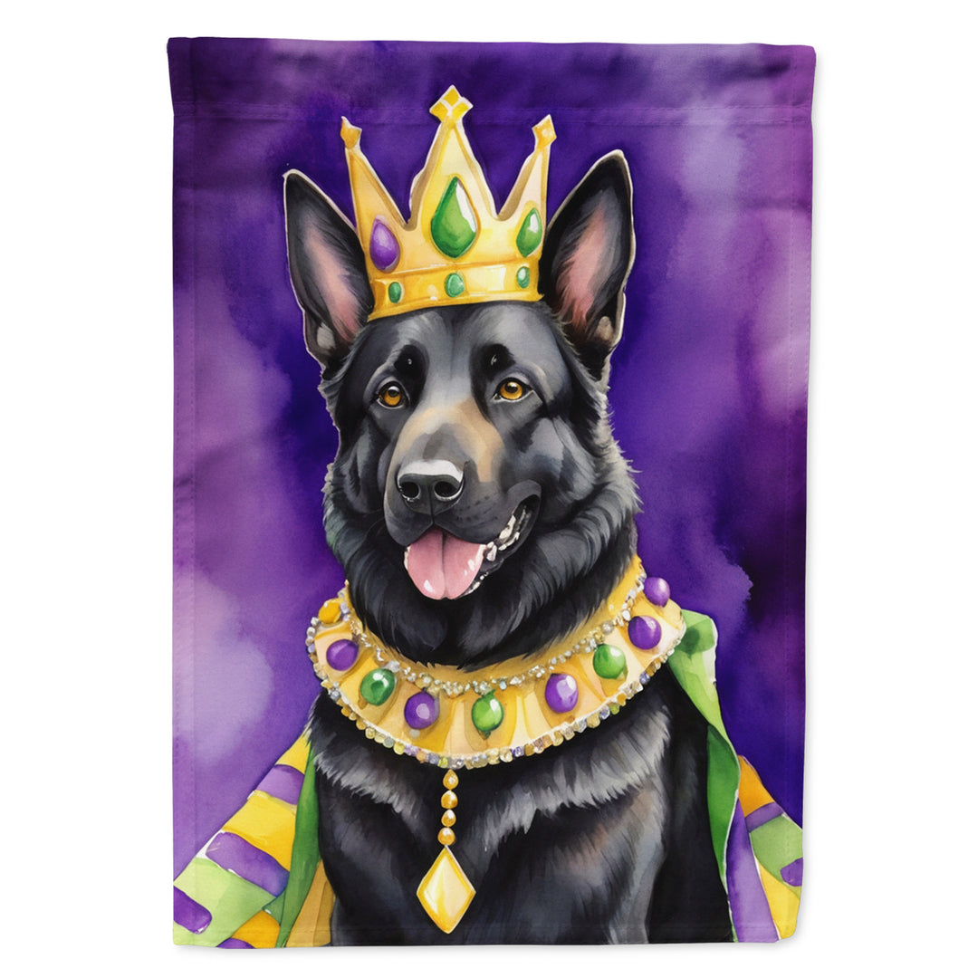 Black German Shepherd King of Mardi Gras Garden Flag Image 1