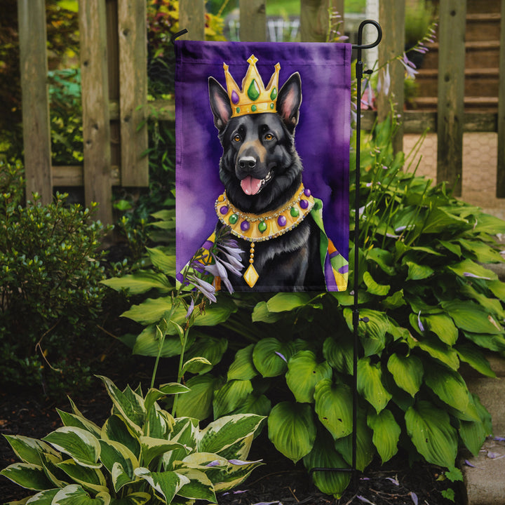 Black German Shepherd King of Mardi Gras Garden Flag Image 2