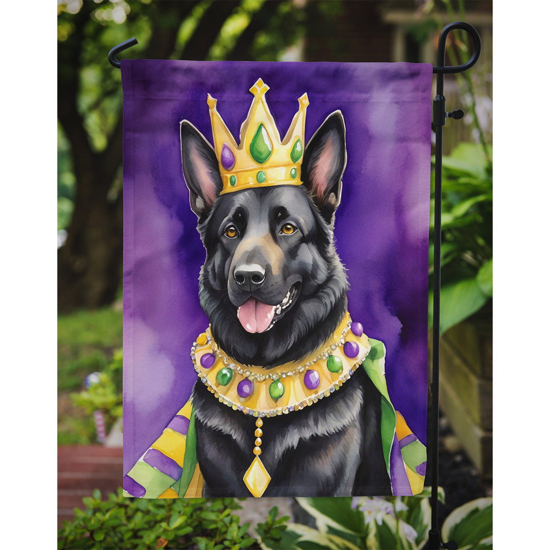 Black German Shepherd King of Mardi Gras Garden Flag Image 3