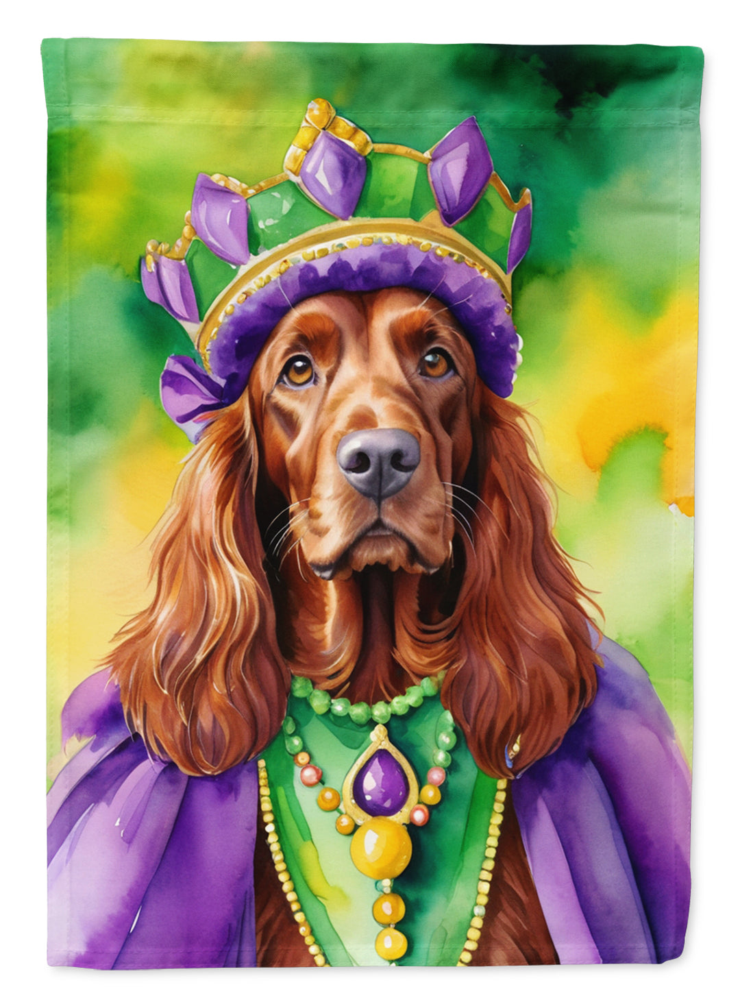 Irish Setter King of Mardi Gras Garden Flag Image 1