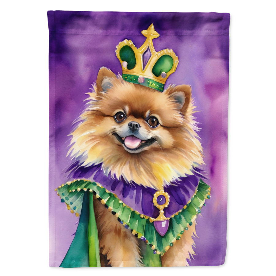 Pomeranian King of Mardi Gras Garden Flag Image 1