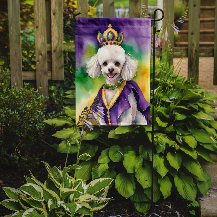 White Poodle King of Mardi Gras Garden Flag Image 2