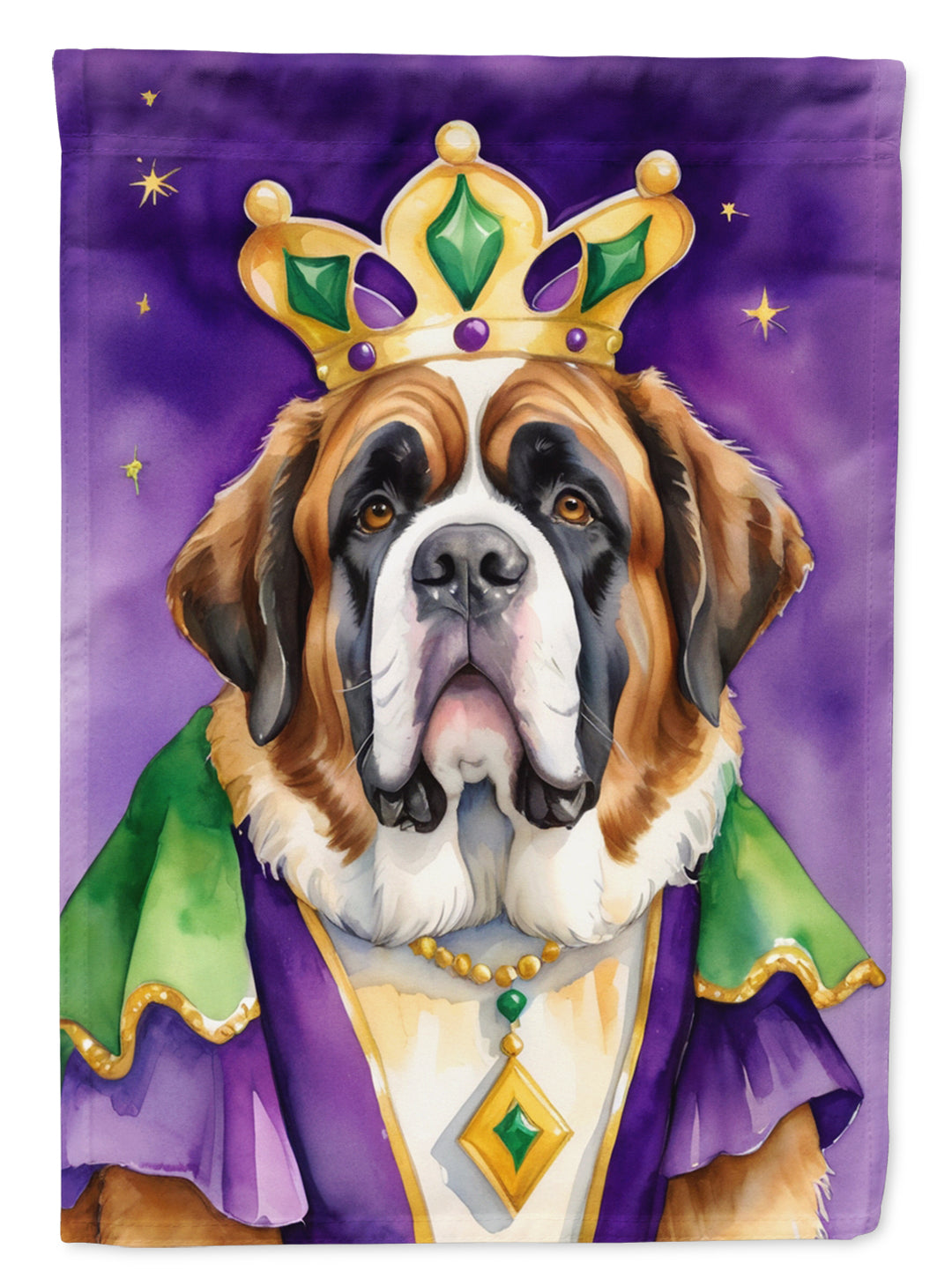 Saint Bernard King of Mardi Gras Garden Flag Image 1