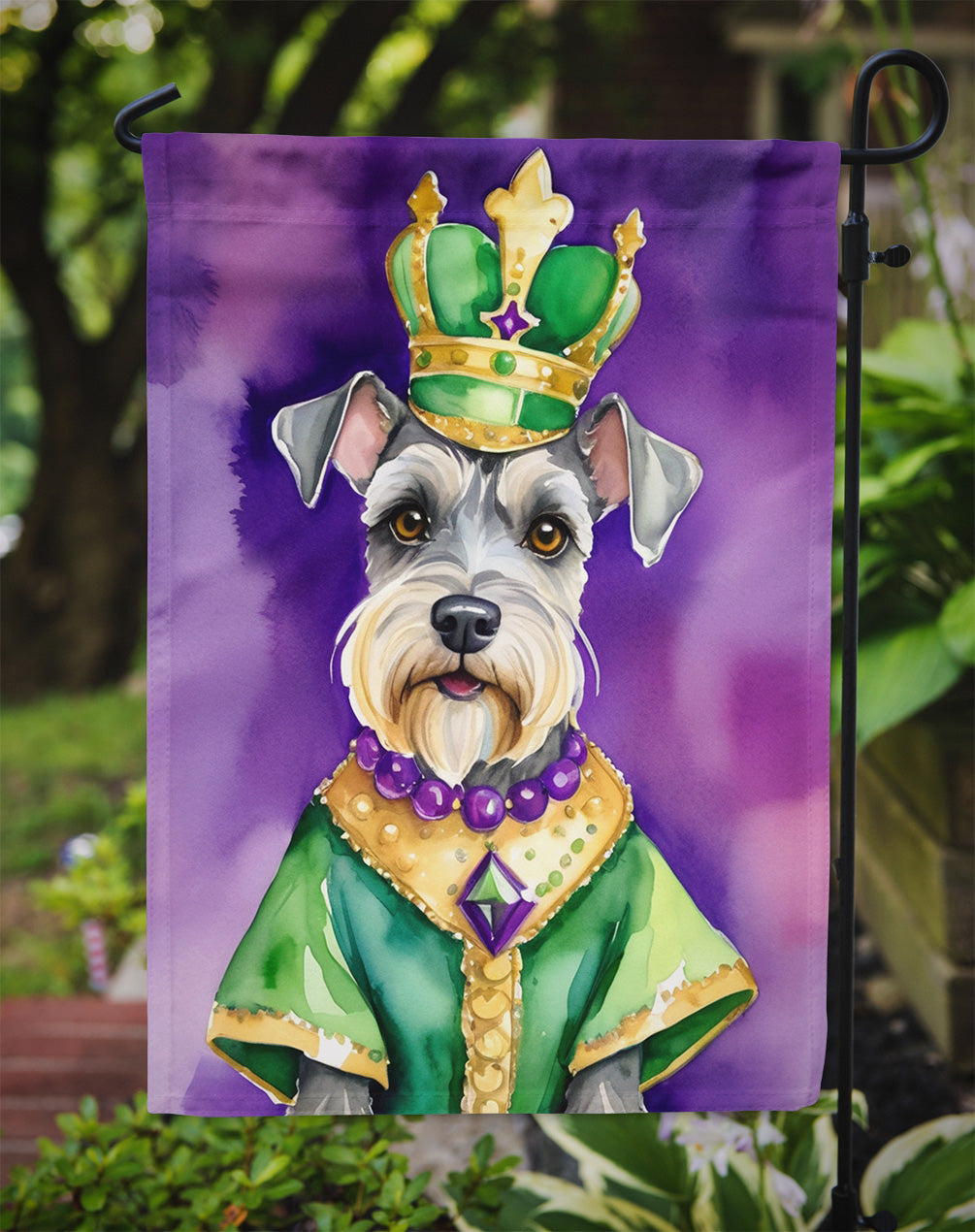 Schnauzer King of Mardi Gras Garden Flag Image 3