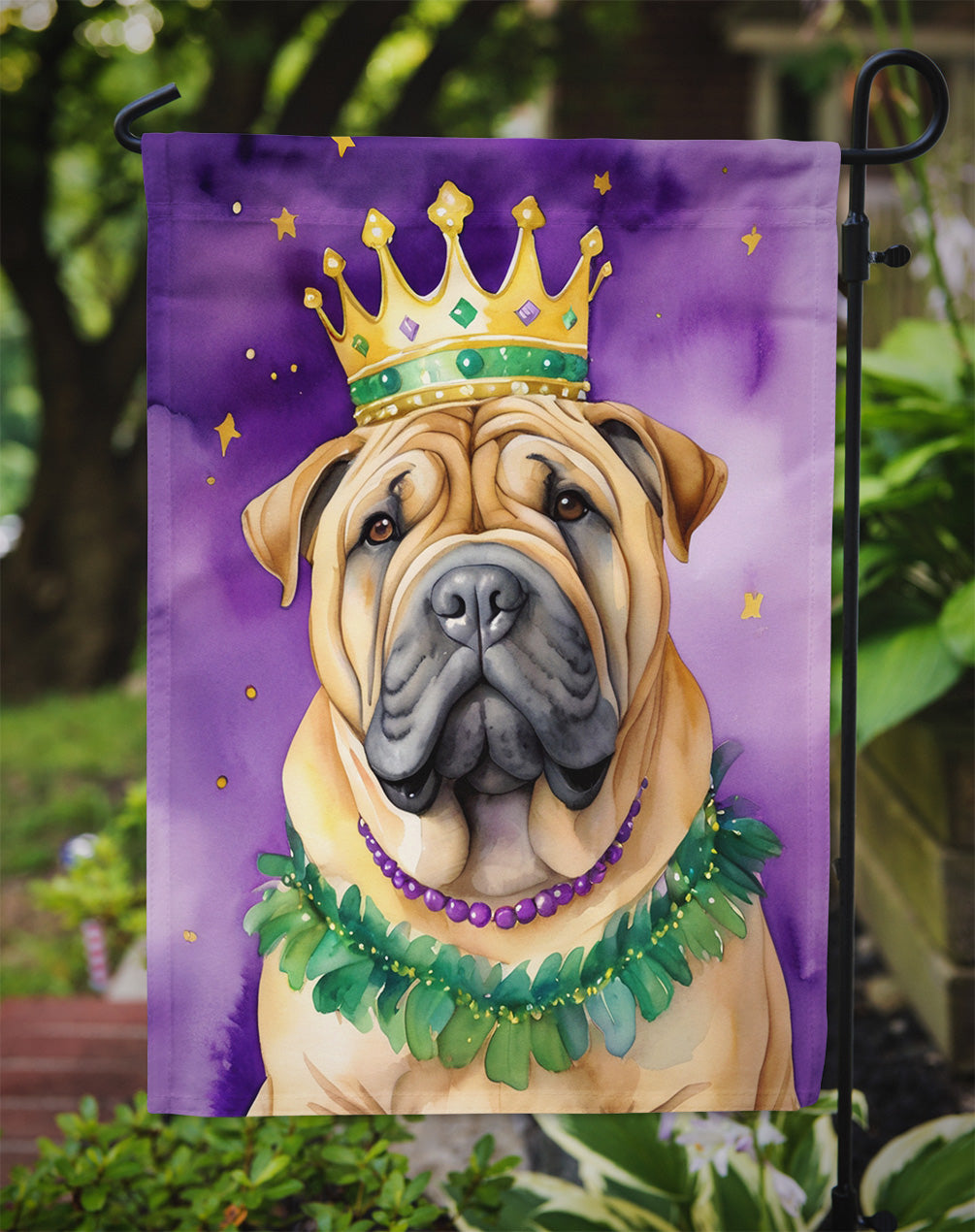 Shar Pei King of Mardi Gras Garden Flag Image 3