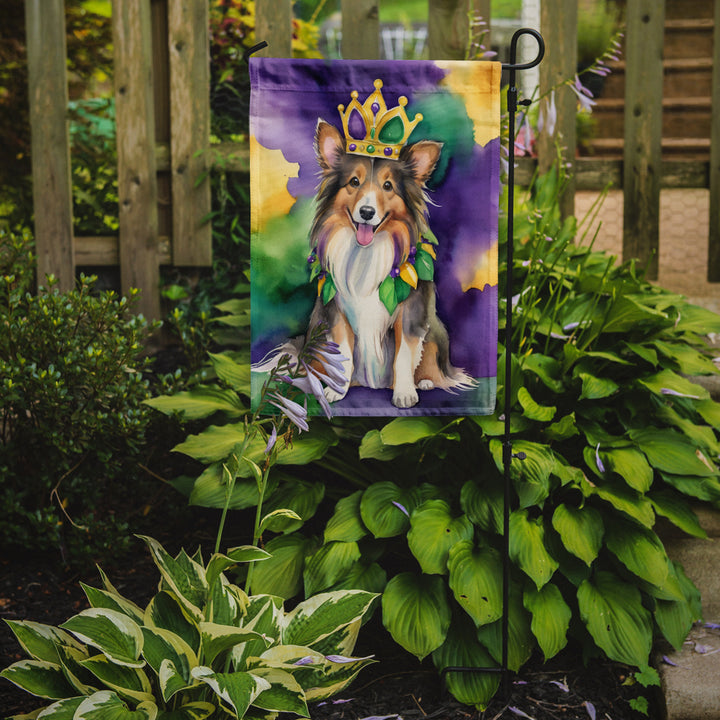 Sheltie King of Mardi Gras Garden Flag Image 2