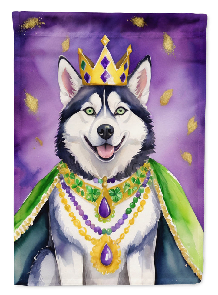 Siberian Husky King of Mardi Gras Garden Flag Image 1