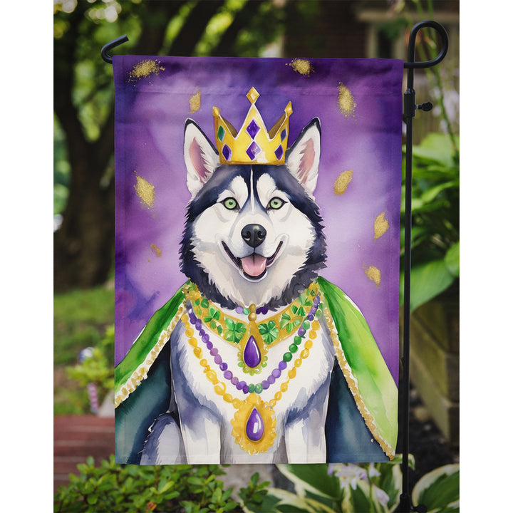 Siberian Husky King of Mardi Gras Garden Flag Image 3