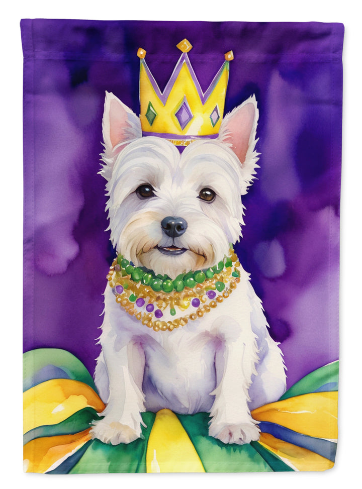 Westie King of Mardi Gras Garden Flag Image 1