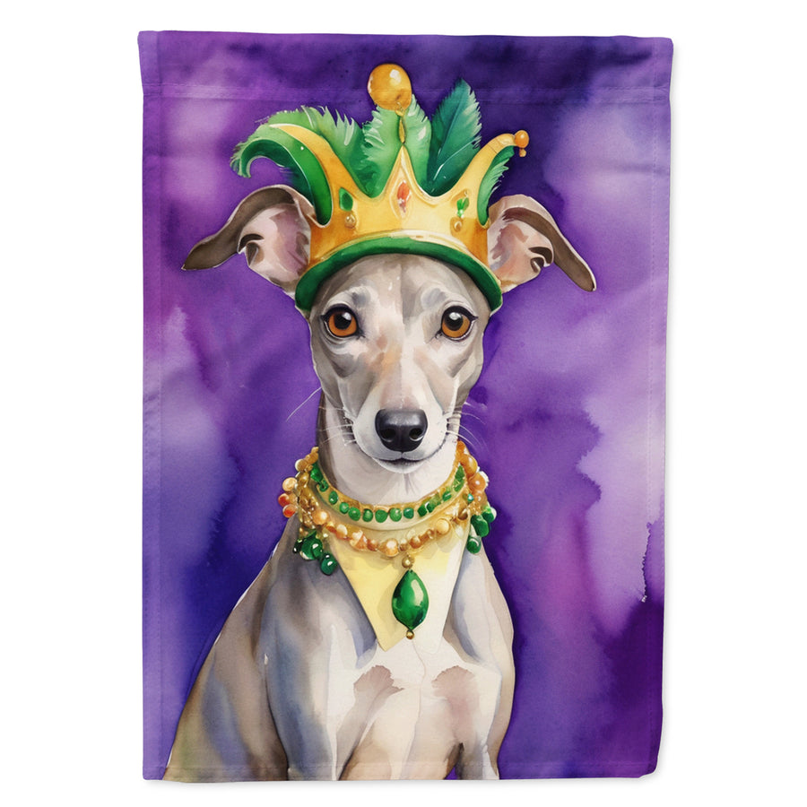 Whippet King of Mardi Gras Garden Flag Image 1