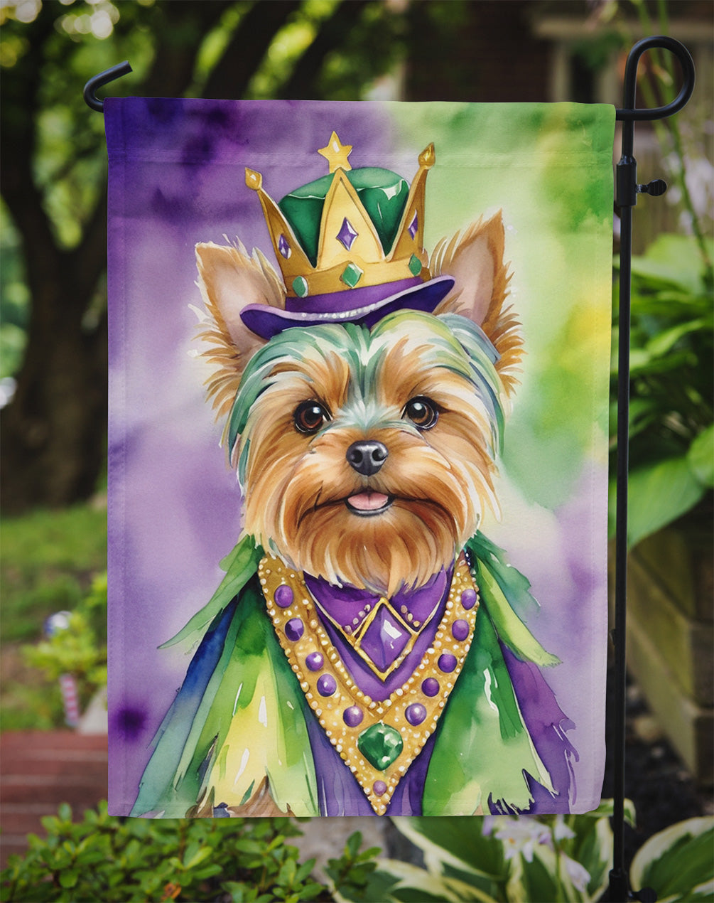 Yorkshire Terrier King of Mardi Gras Garden Flag Image 3