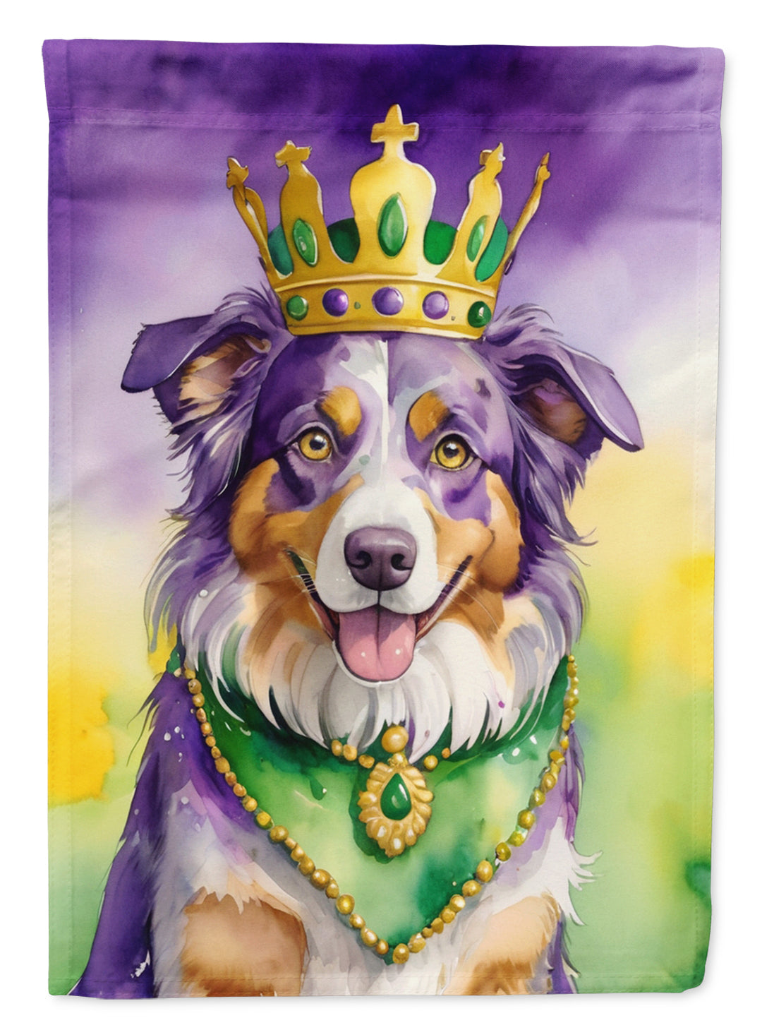 Australian Shepherd King of Mardi Gras House Flag Image 1