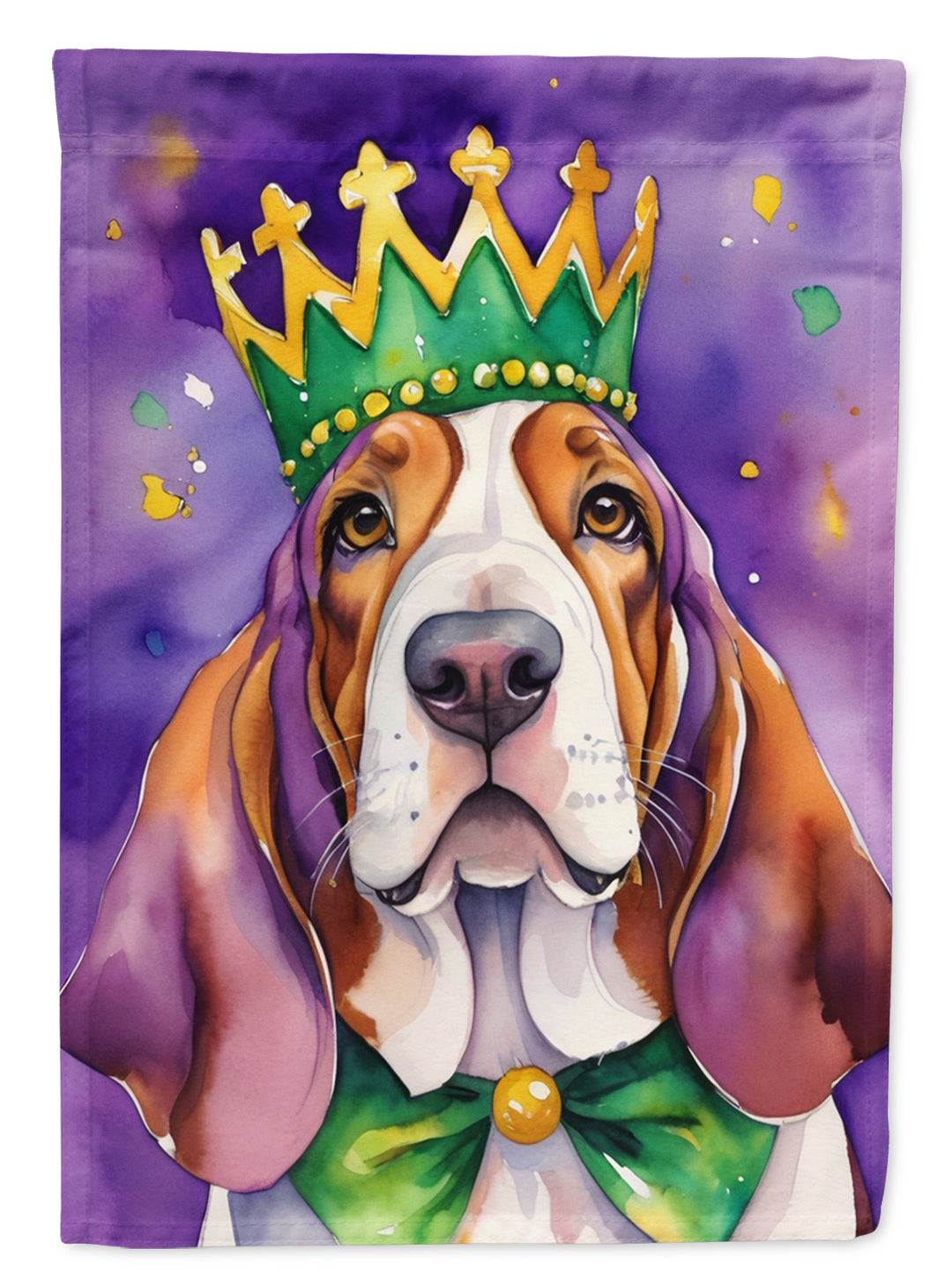 Basset Hound King of Mardi Gras House Flag Image 1