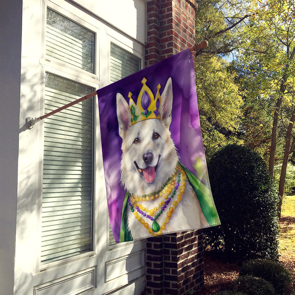 White German Shepherd King of Mardi Gras House Flag Image 2