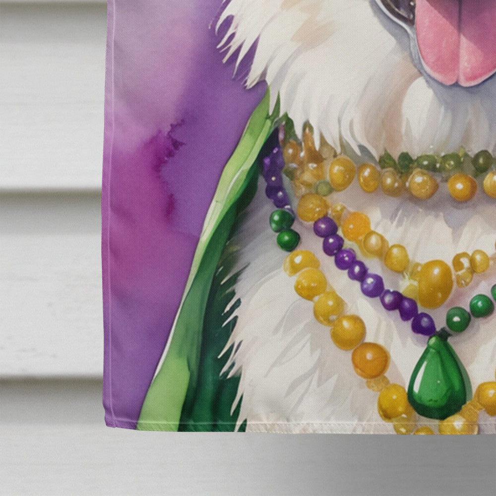 White German Shepherd King of Mardi Gras House Flag Image 4