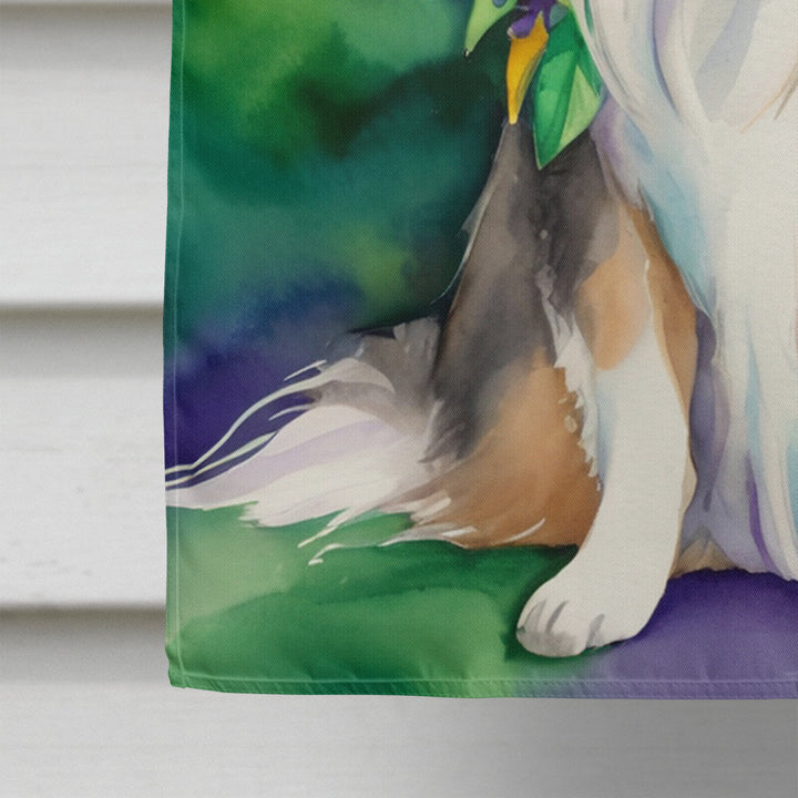 Sheltie King of Mardi Gras House Flag Image 4