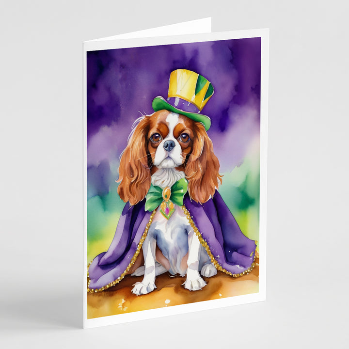 Cavalier Spaniel King of Mardi Gras Greeting Cards Pack of 8 Image 1