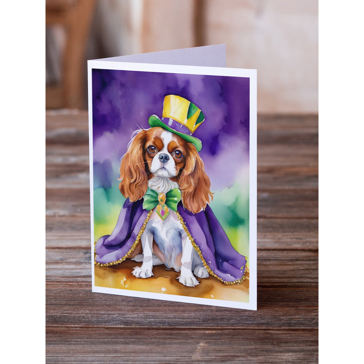 Cavalier Spaniel King of Mardi Gras Greeting Cards Pack of 8 Image 2