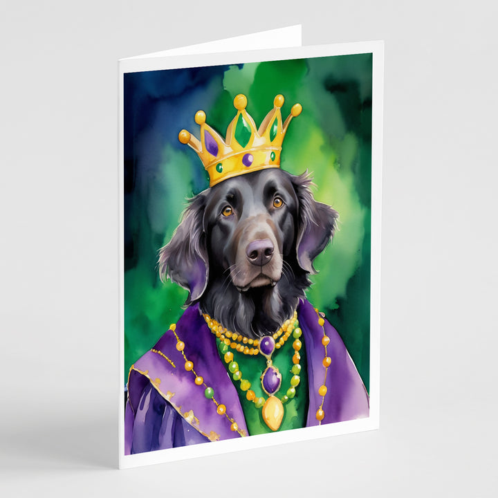 Flat-Coated Retriever King of Mardi Gras Greeting Cards Pack of 8 Image 1