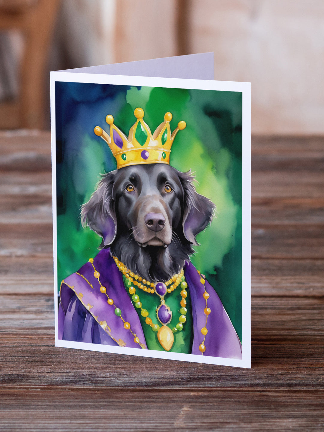 Flat-Coated Retriever King of Mardi Gras Greeting Cards Pack of 8 Image 2