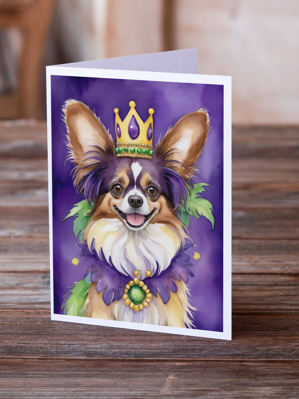 Papillon King of Mardi Gras Greeting Cards Pack of 8 Image 2