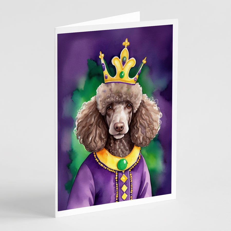 Chocolate Poodle King of Mardi Gras Greeting Cards Pack of 8 Image 1