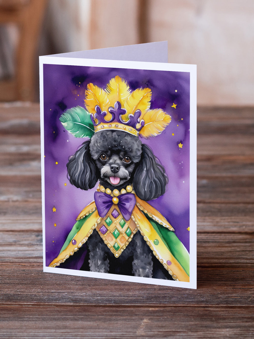 Black Poodle King of Mardi Gras Greeting Cards Pack of 8 Image 2