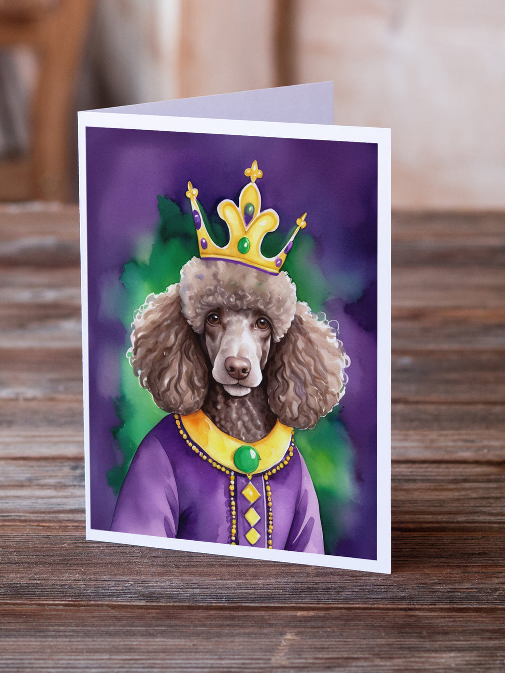 Chocolate Poodle King of Mardi Gras Greeting Cards Pack of 8 Image 2