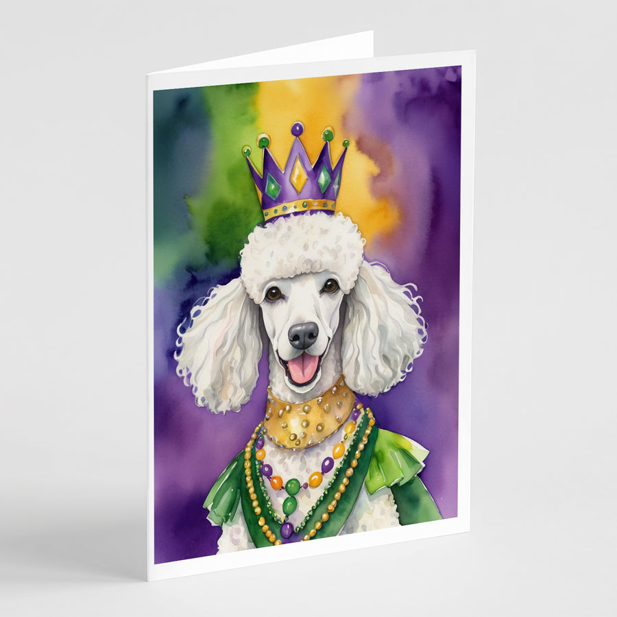 White Poodle King of Mardi Gras Greeting Cards Pack of 8 Image 1