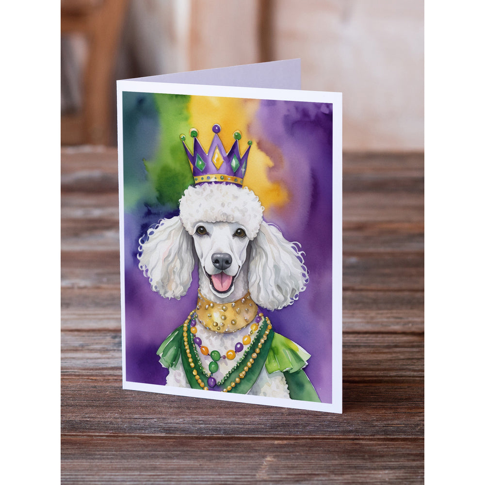 White Poodle King of Mardi Gras Greeting Cards Pack of 8 Image 2