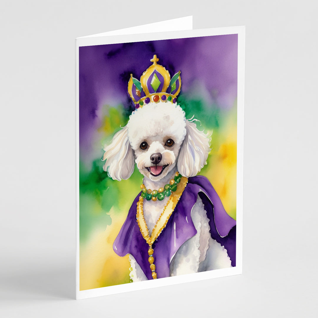 White Poodle King of Mardi Gras Greeting Cards Pack of 8 Image 1