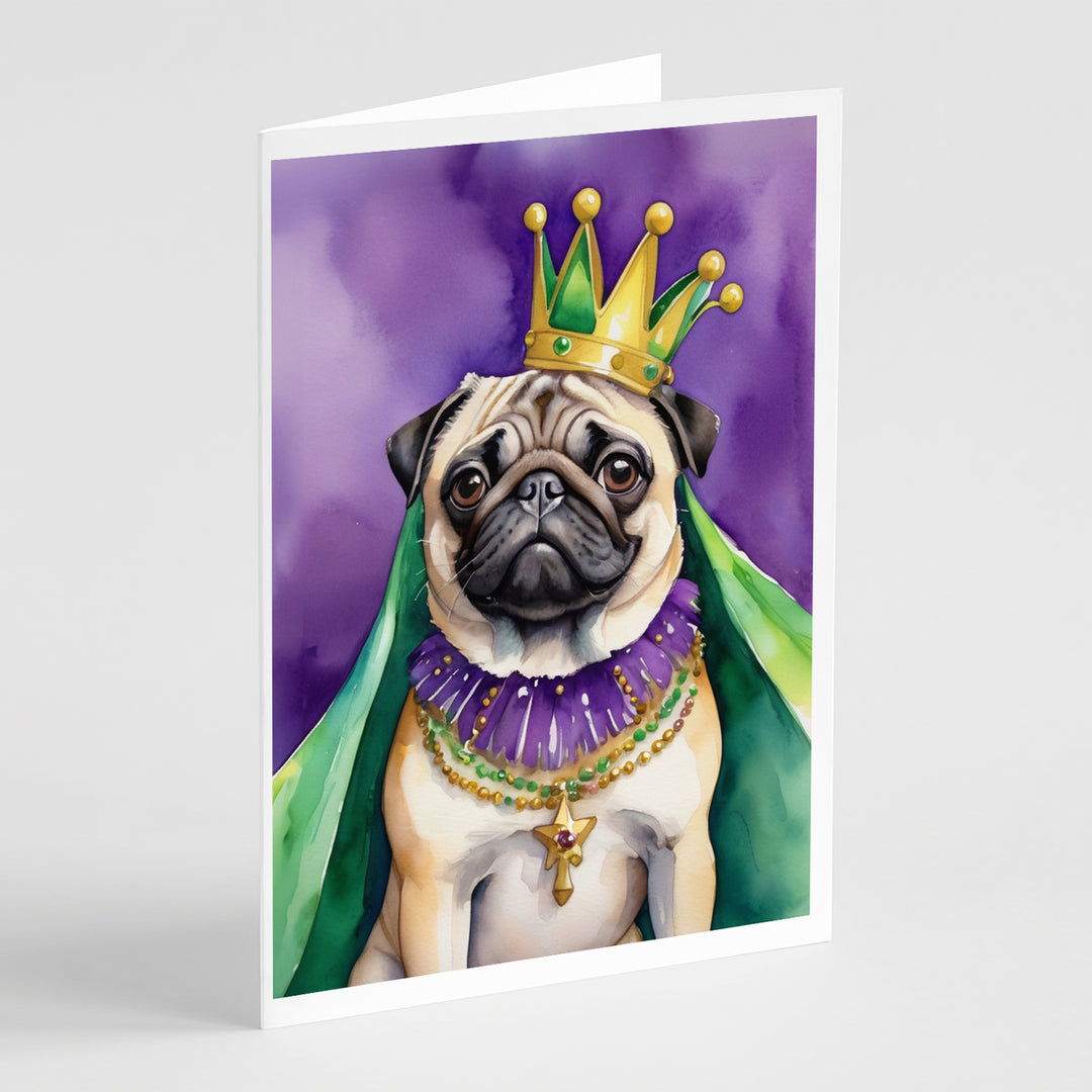 Pug King of Mardi Gras Greeting Cards Pack of 8 Image 1