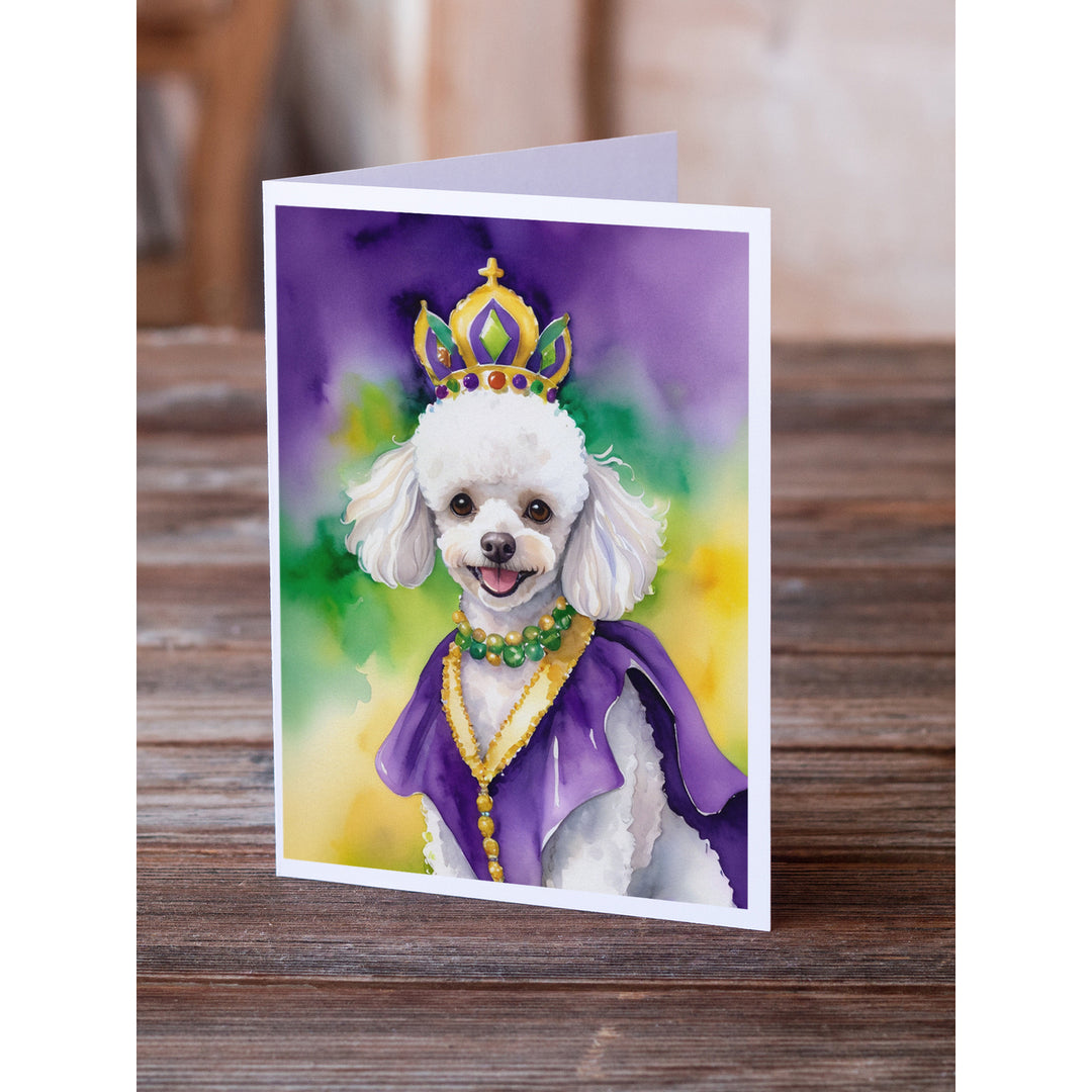 White Poodle King of Mardi Gras Greeting Cards Pack of 8 Image 2