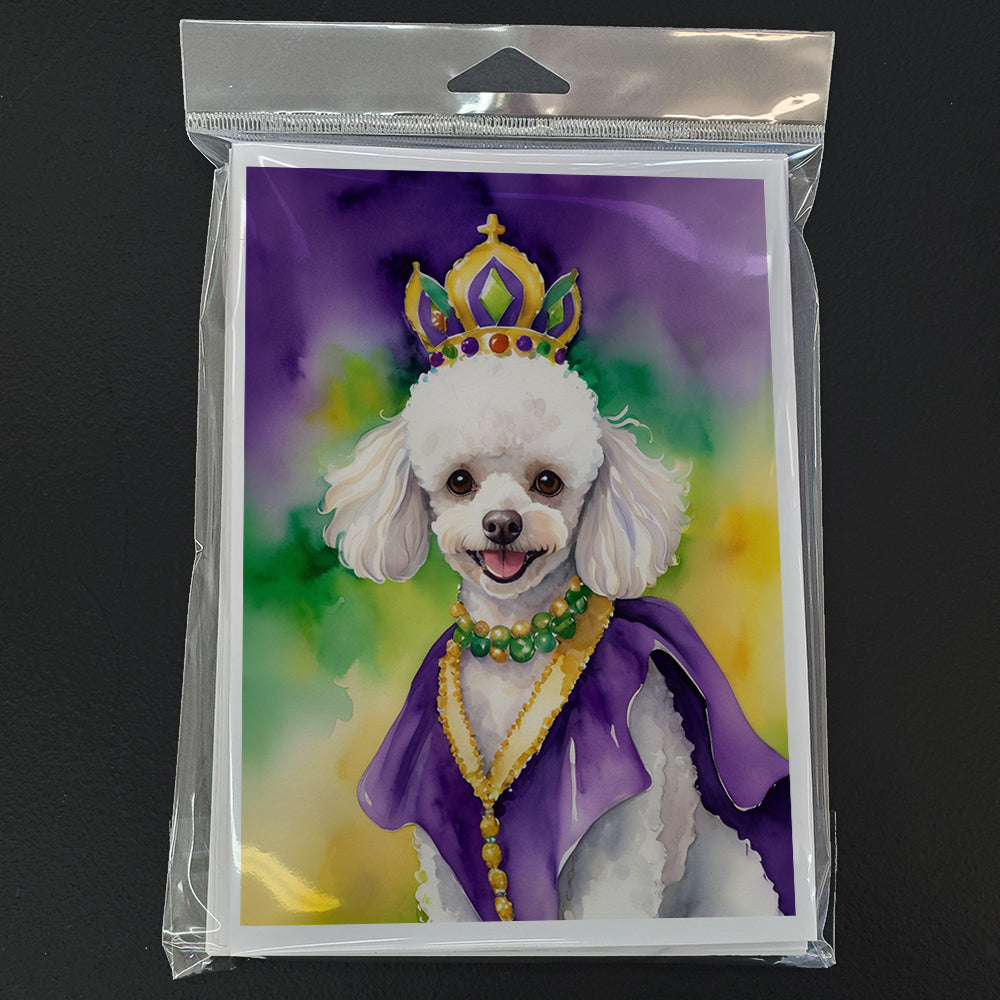 White Poodle King of Mardi Gras Greeting Cards Pack of 8 Image 3